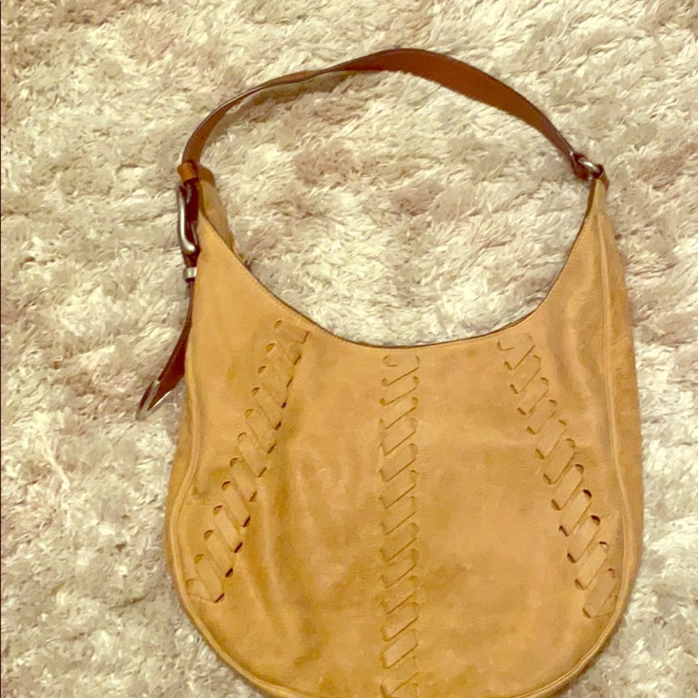 Frye tan leather hobo bag with silver buckle